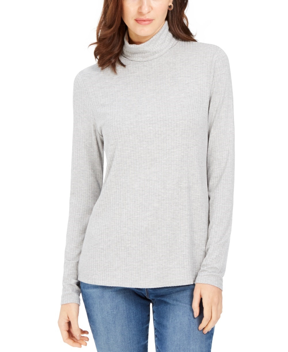 Blusa feminina Charter Club com gola alta canelada mesclada, cinza, tamanho pequeno