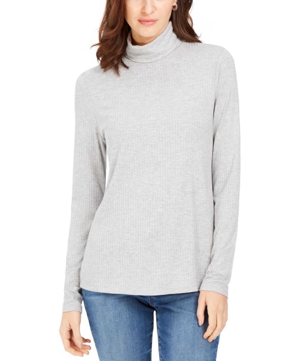 Blusa feminina Charter Club com gola alta canelada mesclada, cinza, tamanho extragrande