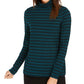 Blusa feminina listrada de gola alta Charter Club, verde, tamanho médio