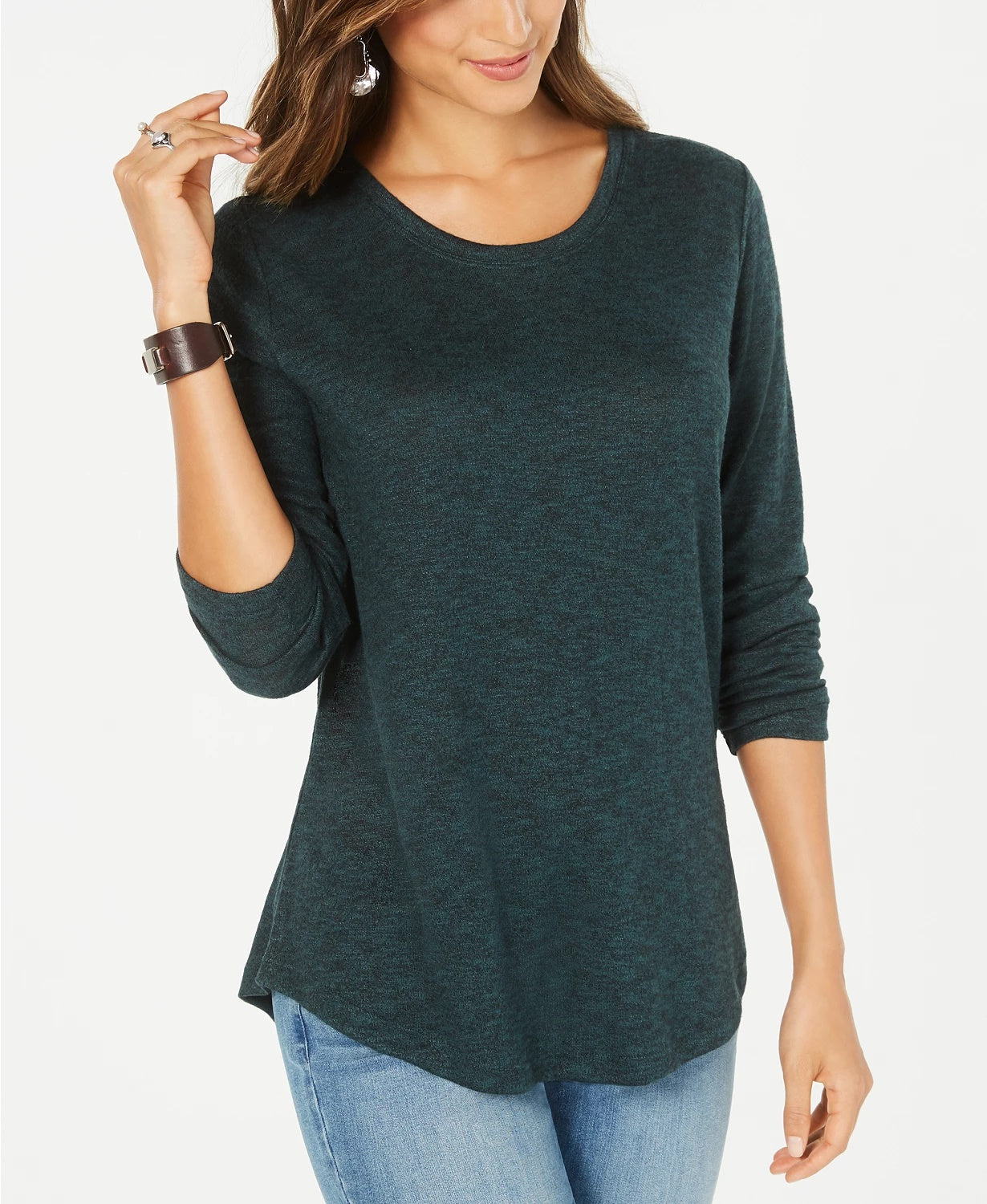 Blusa feminina de manga comprida e decote redondo, estilo &amp; co., verde, tamanho médio