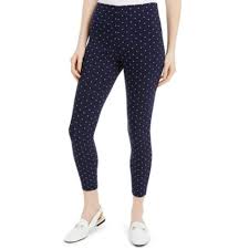 Calça de malha ponte estampada feminina Maison Jules, azul-marinho, tamanho médio