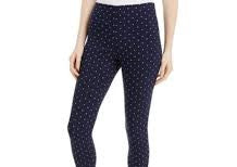 Calça de malha ponte estampada feminina Maison Jules, azul-marinho, tamanho médio