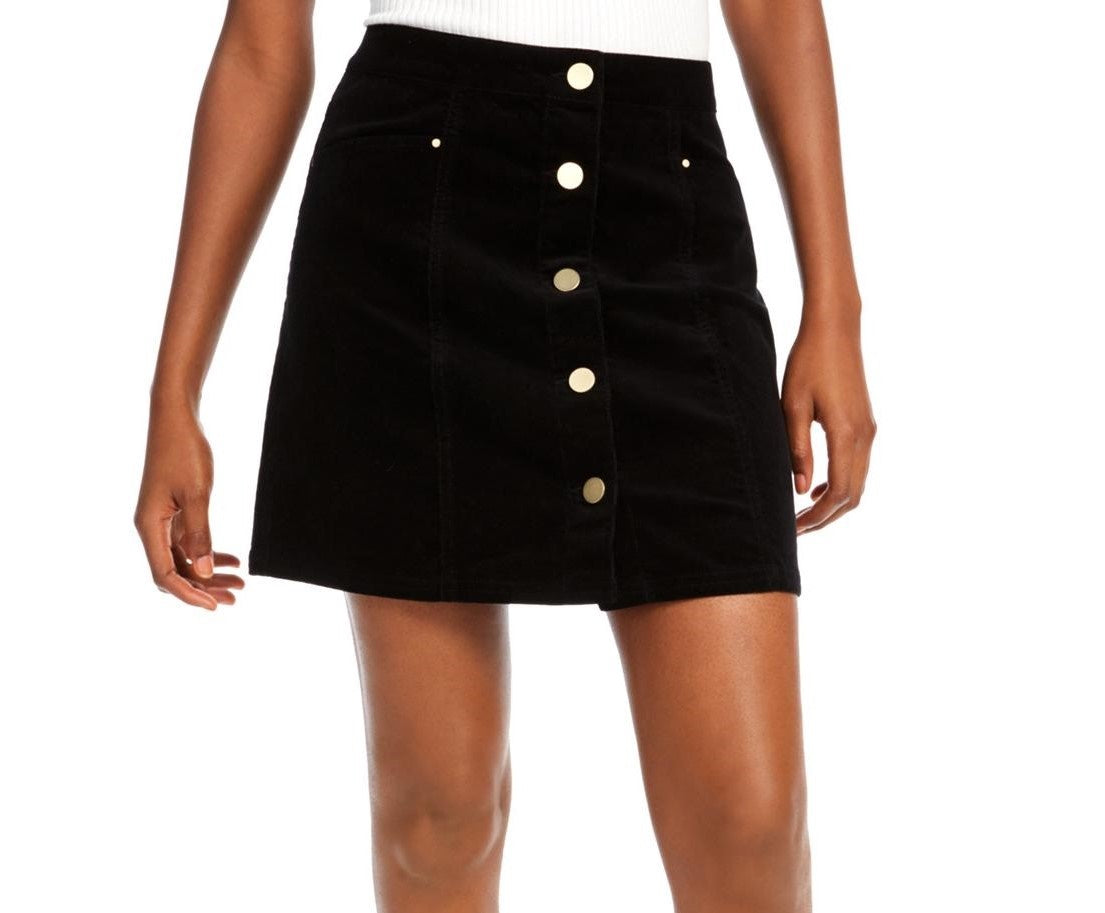 Minissaia de veludo cotelê feminina Maison Jules, preta, tamanho 10