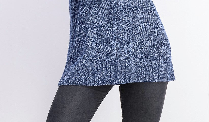 Suéter feminino Karen Scott de malha trançada com painéis, azul, tamanho X-S