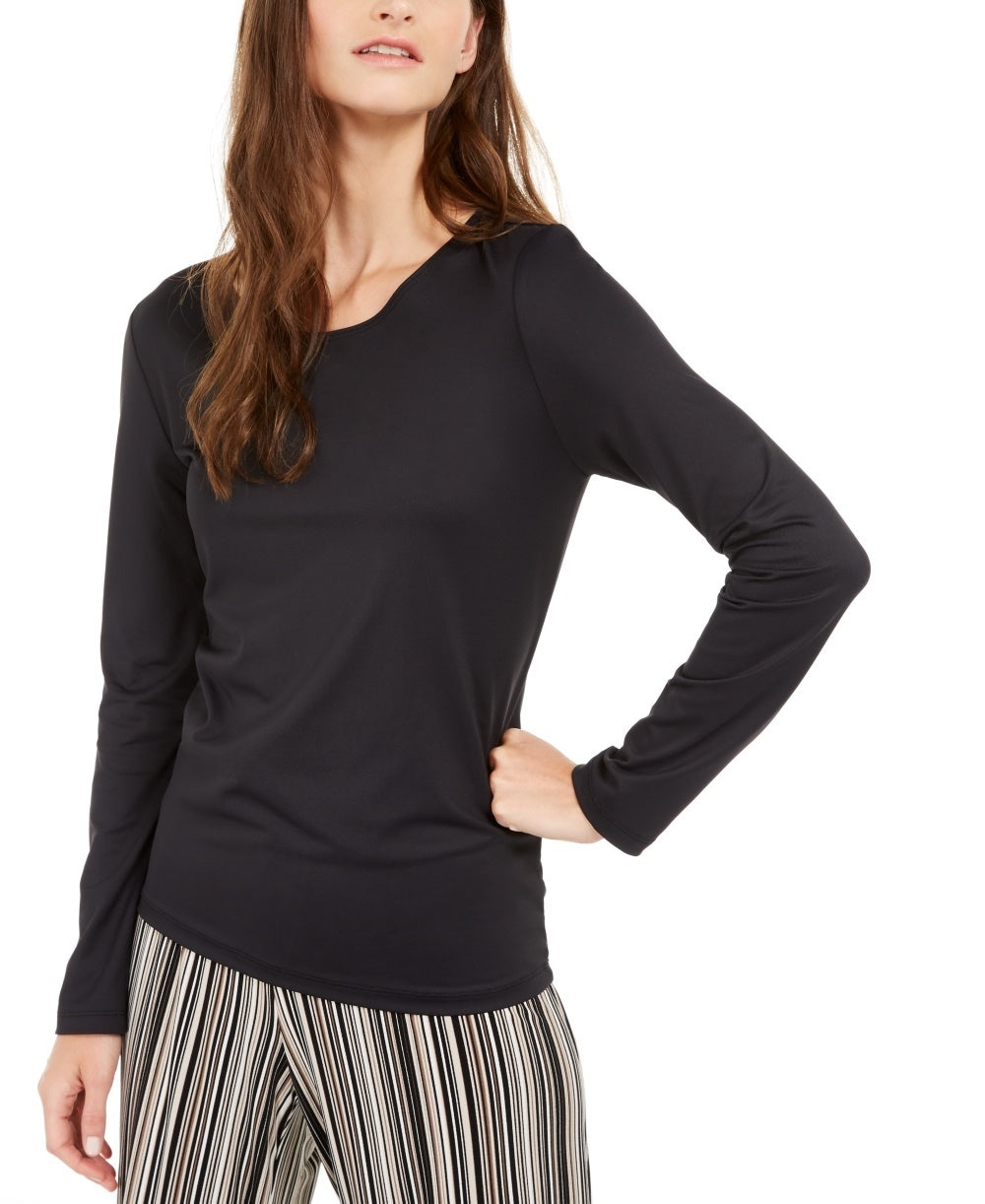 Blusa lisa com decote redondo feminina Alfani, preta, tamanho pequeno