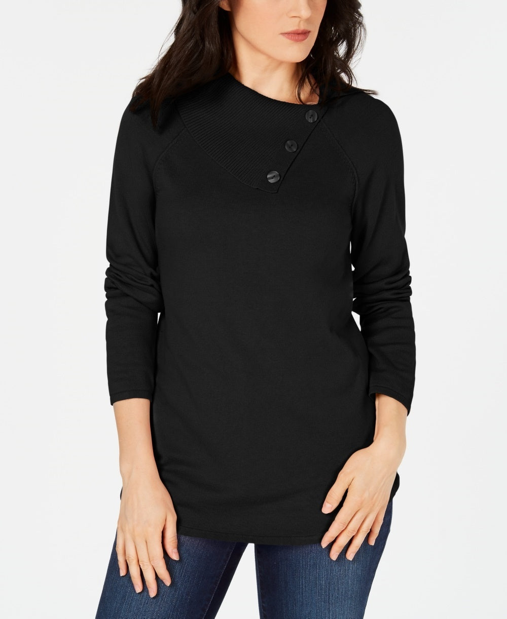 Karen Scott Suéter Feminino de Algodão com Gola Envelope Preto Tamanho XS