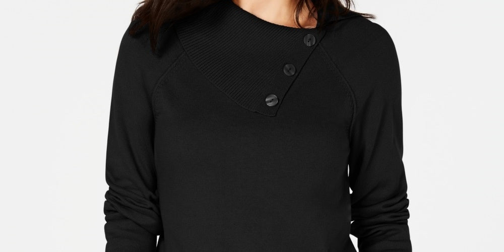 Karen Scott Suéter Feminino de Algodão com Gola Envelope Preto Tamanho XS