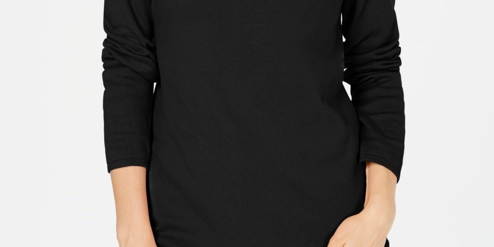 Karen Scott Suéter Feminino de Algodão com Gola Envelope Preto Tamanho XS