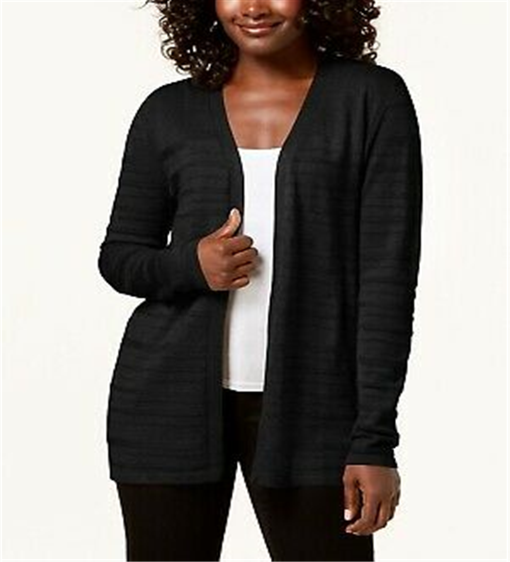 Karen Scott Cardigan de malha Pointelle feminino, preto, tamanho grande