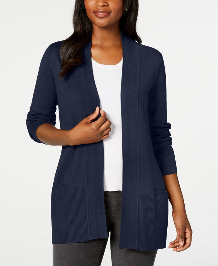 Karen Scott Cardigan Feminino de Algodão com Frente Aberta Azul Marinho Tamanho X-G