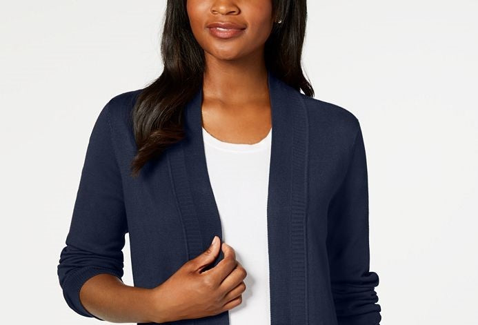 Karen Scott Cardigan Feminino de Algodão com Frente Aberta Azul Marinho Tamanho X-G