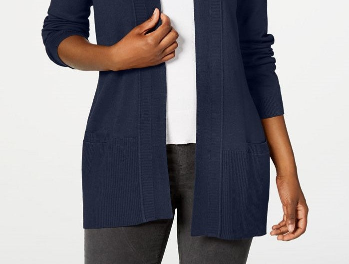 Karen Scott Cardigan Feminino de Algodão com Frente Aberta Azul Marinho Tamanho X-G