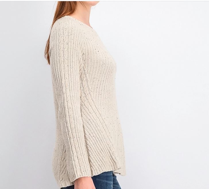 Suéter de malha canelada com bainha recortada estilo &amp; co feminino bege tamanho pequeno