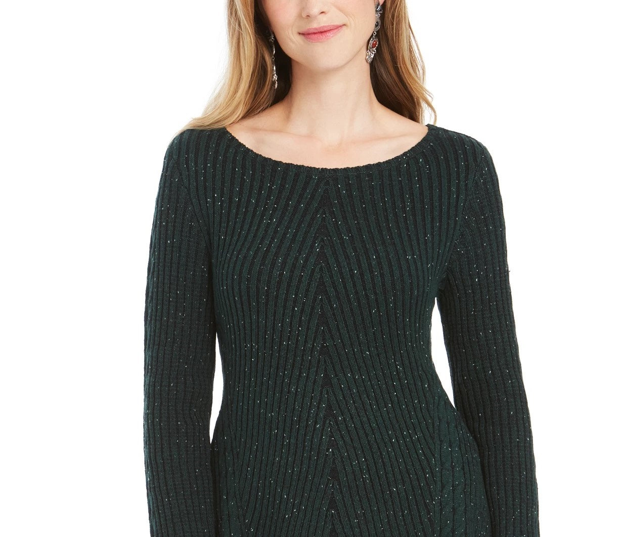 Camiseta feminina texturizada de malha estampada, manga comprida, gola redonda, verde, tamanho grande