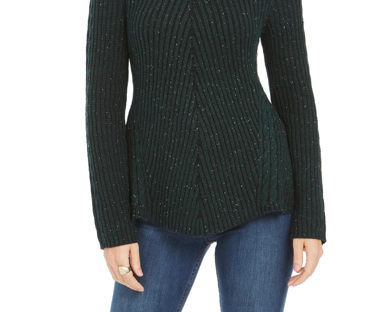 Camiseta feminina texturizada de malha estampada, manga comprida, gola redonda, verde, tamanho grande