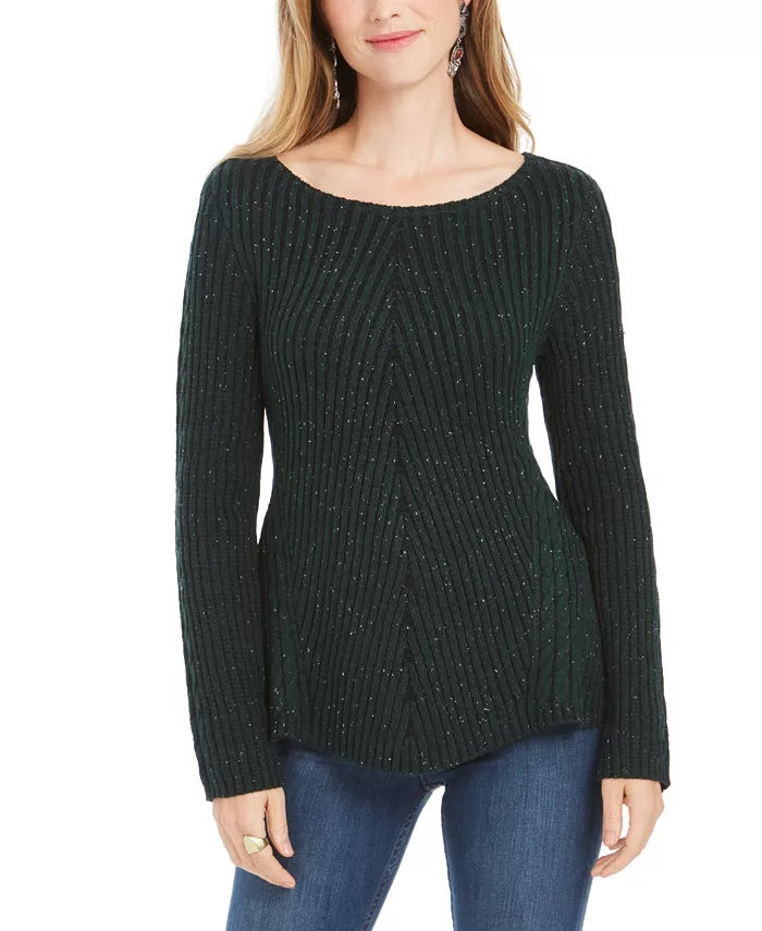 Suéter de malha canelada com bainha recortada estilo &amp; co feminino, marrom, tamanho pequeno