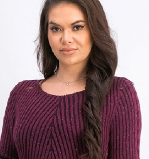 Suéter de malha canelada com bainha recortada estilo &amp; co feminino vermelho escuro tamanho grande