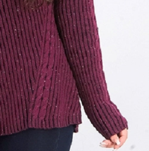 Suéter de malha canelada com bainha recortada estilo &amp; co feminino vermelho escuro tamanho grande