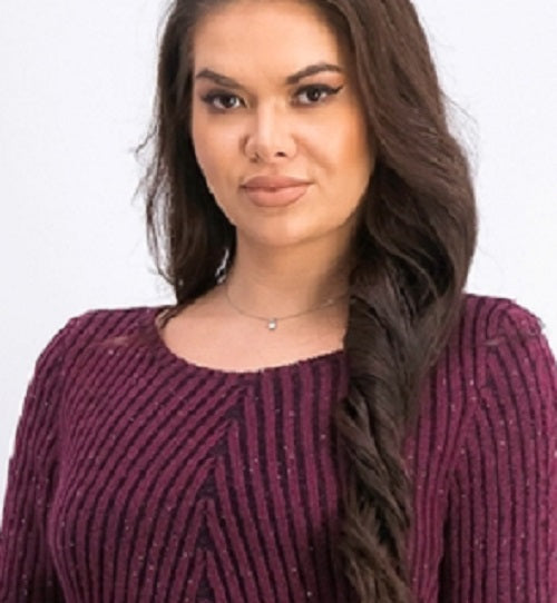 Suéter de malha canelada com bainha recortada estilo &amp; co feminino vermelho escuro tamanho pequeno