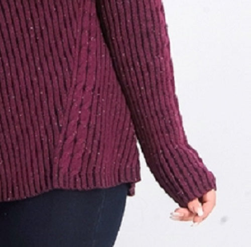 Suéter de malha canelada com bainha recortada estilo &amp; co feminino vermelho escuro tamanho pequeno