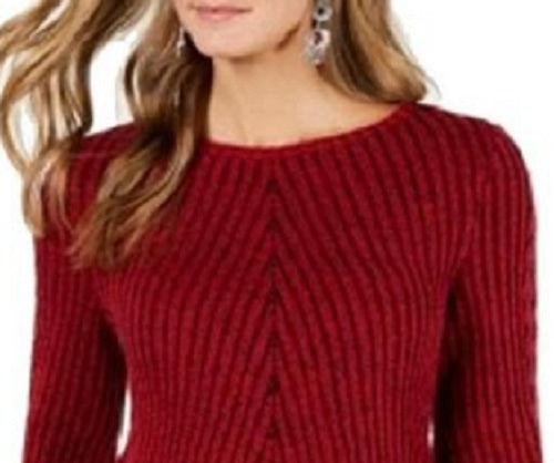 Suéter de malha canelada com bainha recortada estilo &amp; co feminino, vermelho, tamanho extrapequeno