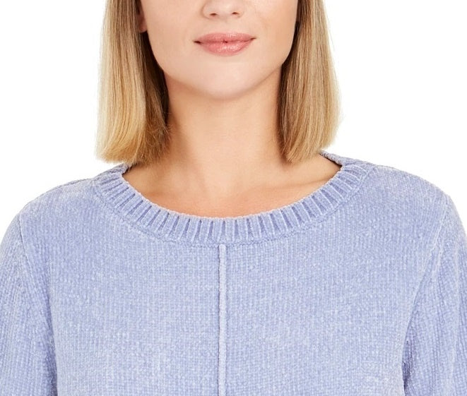 Blusa feminina texturizada mesclada manga comprida gola redonda tamanho pequeno