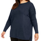 Blusa túnica feminina estilo &amp; co, costura frontal, mídia mista, azul-marinho, tamanho 1X