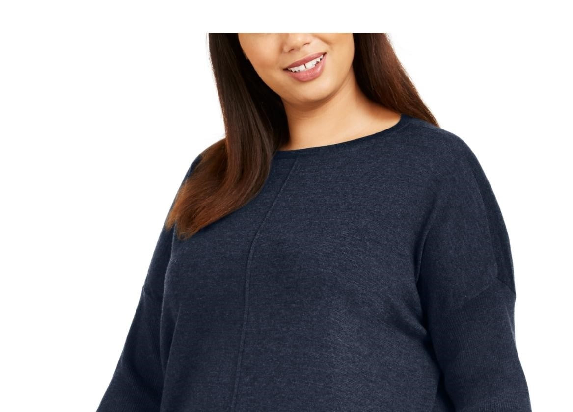 Blusa túnica feminina estilo &amp; co, costura frontal, mídia mista, azul-marinho, tamanho 1X