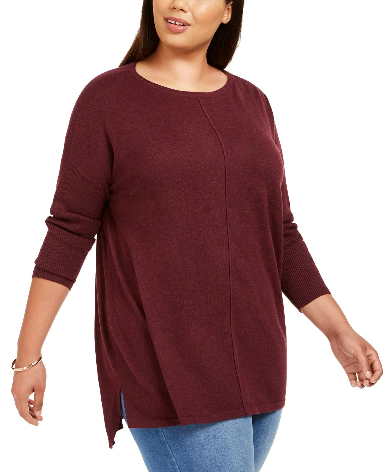 Suéter túnica plus size feminino estilo &amp; co com costura frontal roxo tamanho 1X