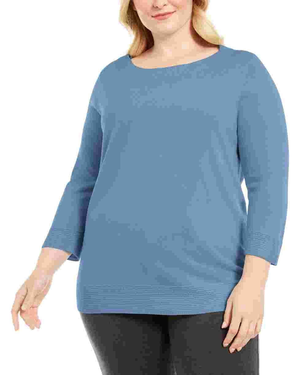 Karen Scott Suéter Plus Size com Decote Balé Feminino Azul Turquesa Tamanho 3X