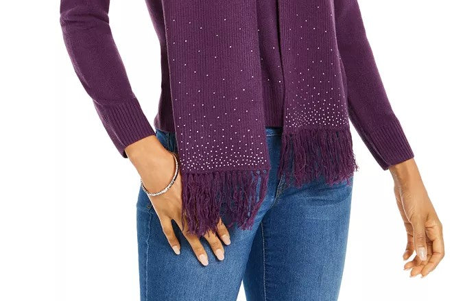 Karen Scott Suéter feminino com estampa de cachecol, roxo, tamanho grande