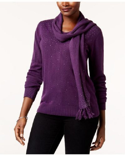 Karen Scott Suéter feminino com estampa de cachecol, roxo, tamanho pequeno