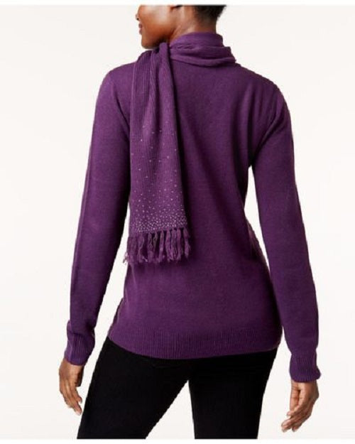 Karen Scott Suéter feminino com estampa de cachecol, roxo, tamanho pequeno
