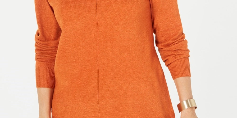 Karen Scott Suéter Feminino Gola Redonda Manga Longa Laranja Médio Tamanho Médio