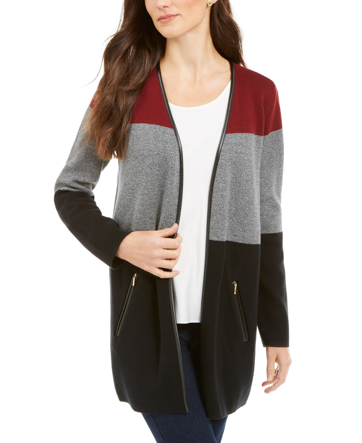 Cardigan feminino Charter Club Milano Cotton Colorblocked, preto, tamanho XX-G