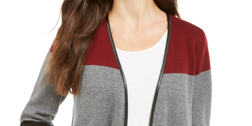 Cardigan feminino Charter Club Milano Cotton Colorblocked, preto, tamanho XX-G