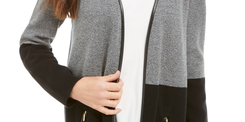 Cardigan feminino Charter Club Milano Cotton Colorblocked, preto, tamanho XX-G