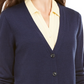 Cardigan feminino de lã merino com decote em V, azul, tamanho grande