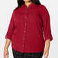 Camisa feminina Charter Club com botões frontais, tamanho vinho, tamanho 1X