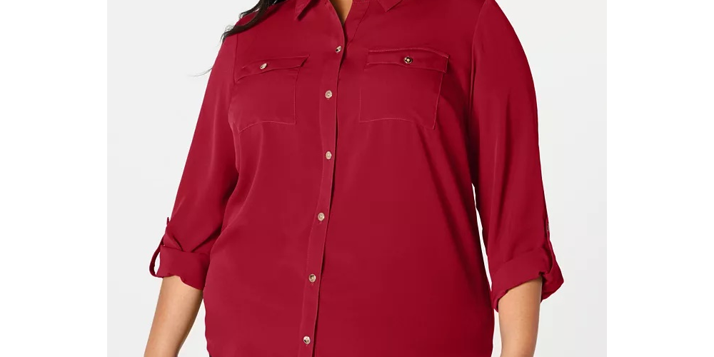 Camisa feminina Charter Club com botões frontais, tamanho vinho, tamanho 1X