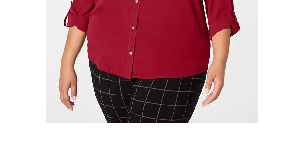 Camisa feminina Charter Club com botões frontais, tamanho vinho, tamanho 1X