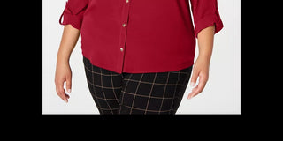 Camisa feminina Charter Club com botões frontais, tamanho vinho, tamanho 1X