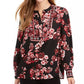 Blusa feminina Charter Club com decote em v e punho floral, tamanho grande, vermelha