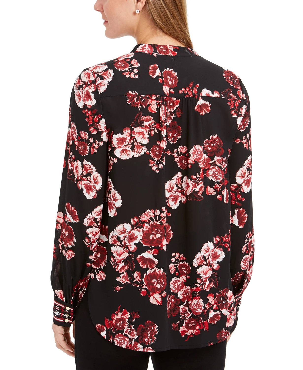 Blusa feminina estampada com gola alta e faixa, tamanho pequeno, vermelha, Charter Club