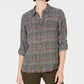 Camisa utilitária xadrez feminina Charter Club, preta, tamanho médio