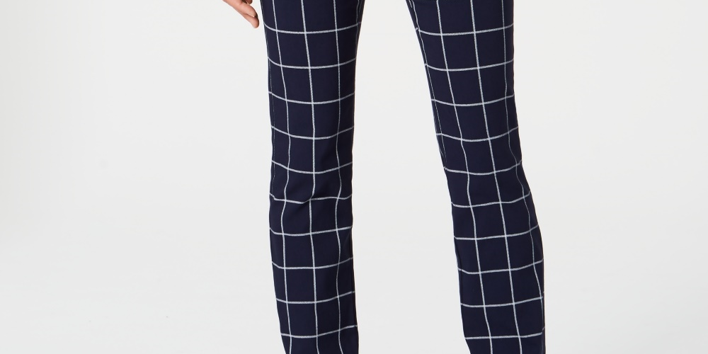 Calça xadrez feminina Charter Club Windowpane azul tamanho 4 Petite