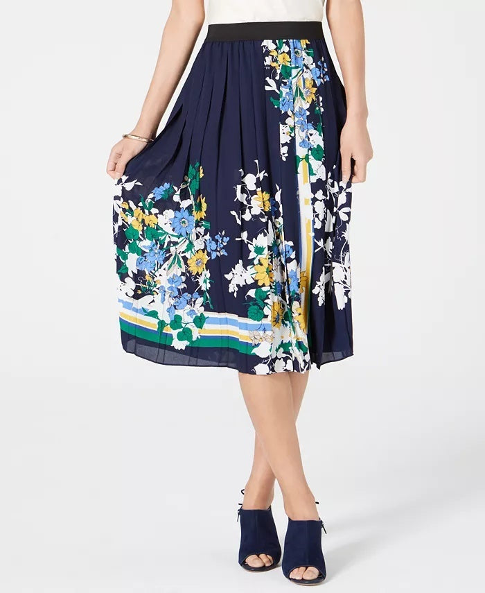 Saia midi plissada estampada feminina Charter Club, azul, tamanho XXG