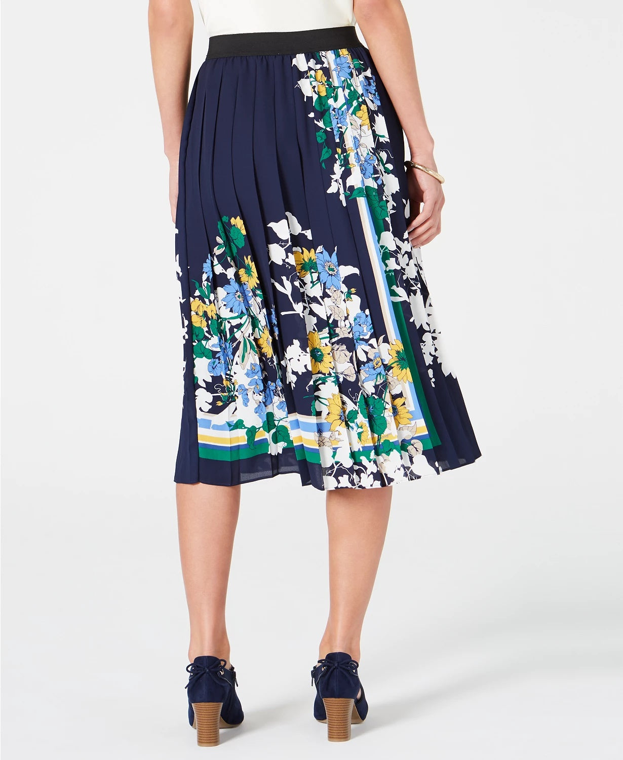 Saia midi plissada estampada feminina Charter Club, azul, tamanho XXG