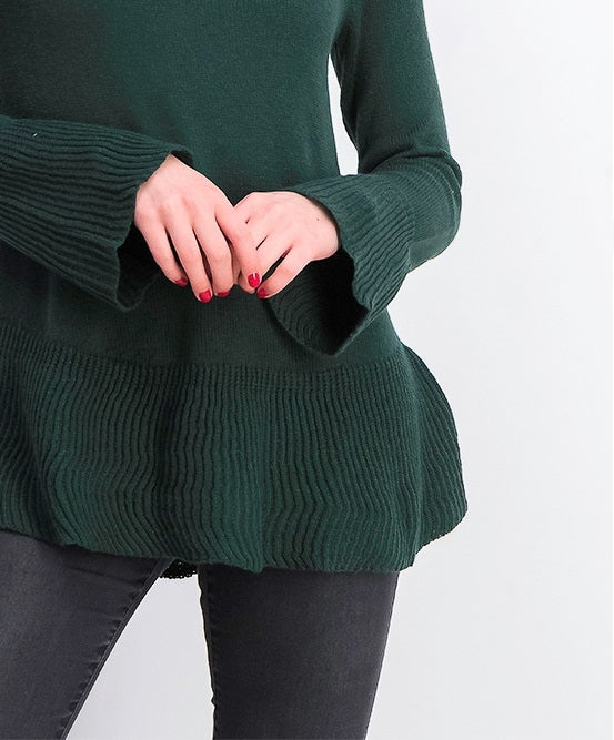 Suéter de malha com babados e bainha plissada feminino Style &amp; Co, verde escuro, tamanho extragrande