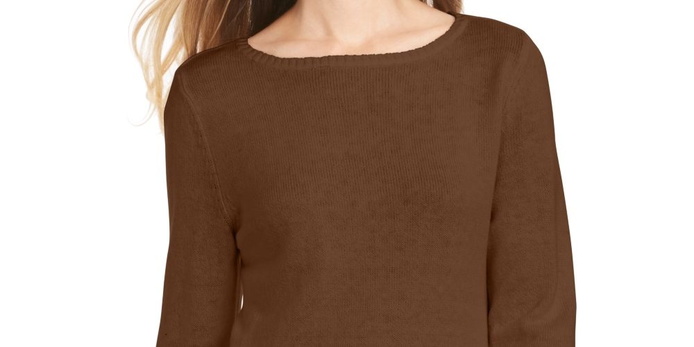 Suéter túnica feminino estilo &amp; co, pequeno, com babados, cáqui, pequeno, pequeno